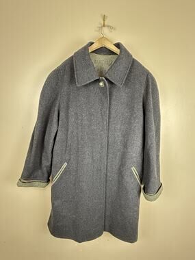 Vintage Marcona Women’s Wool & Alpaca Overcoat Gray with Green Cuffs Size 12